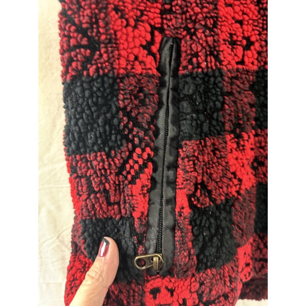 Woolrich Womens Red Black Buffalo Plaid Sherpa Fleece Zip‎ Up Vest Medium M - Picture 2 of 9
